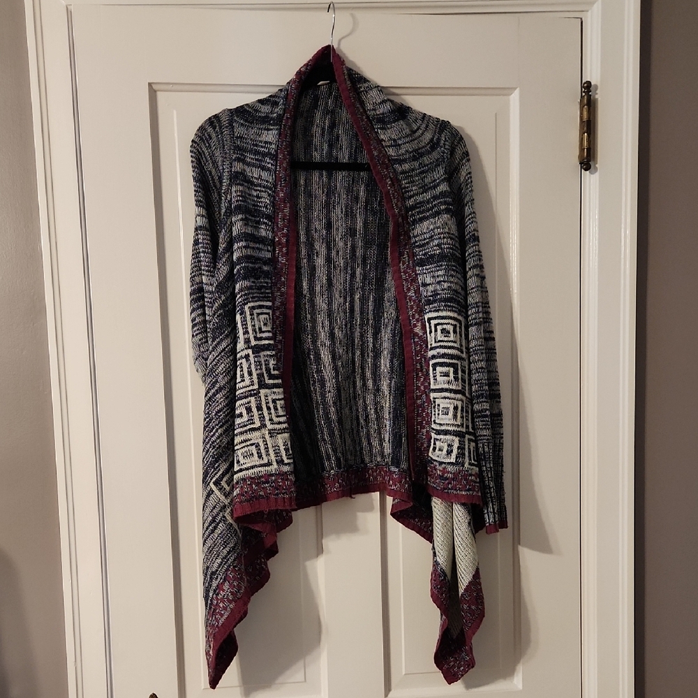 Moral Fiber Burgundy Geometric Open-Front Cardigan Sweater